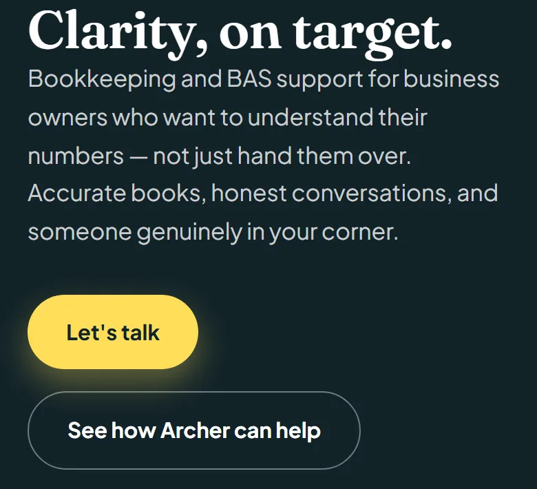 Screenshot of the Archer Bookkeeping website on a phone, a concept build by Zendrex Labs