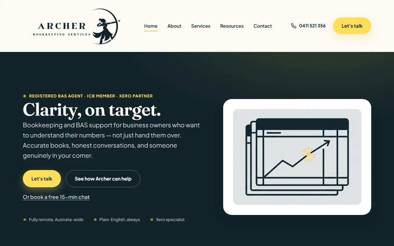 Archer Bookkeeping website homepage