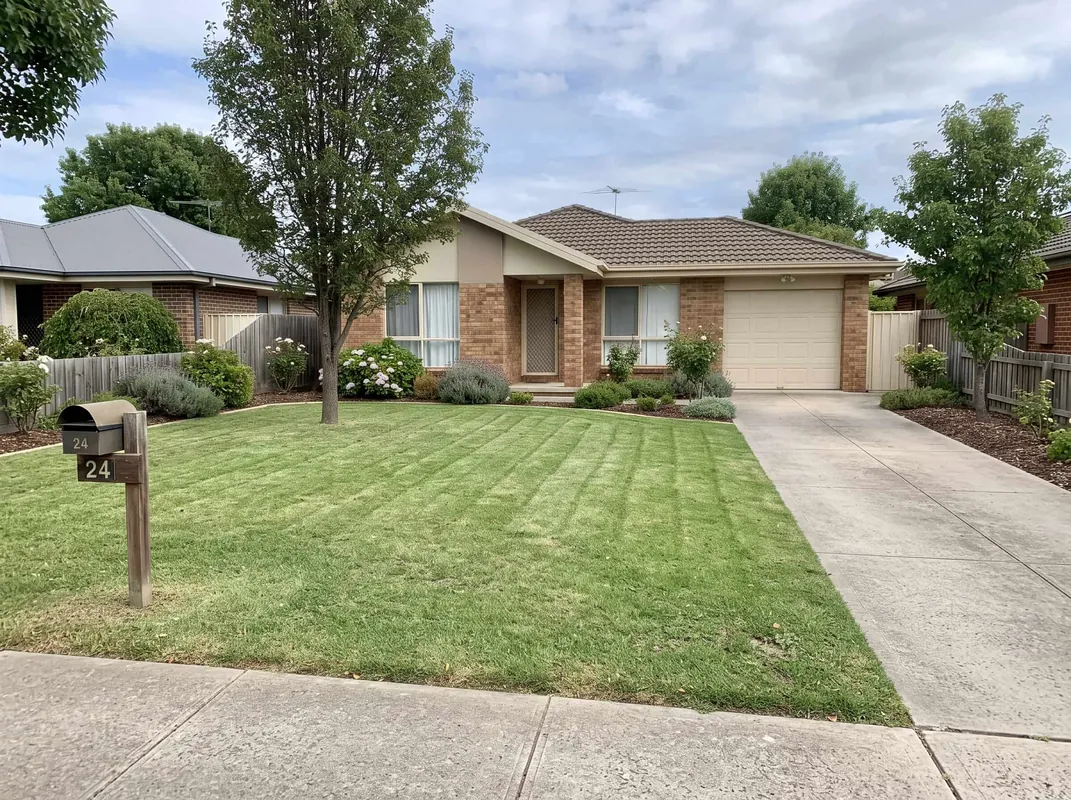 Freshly mowed front lawn